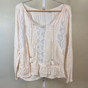 Boho Cream Peasant Blouse with Tassels